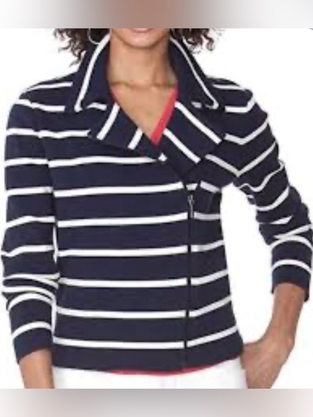 Chaps Navy and White Striped Knit Sweater